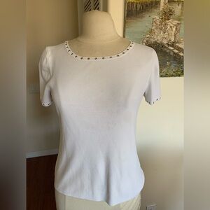 Chico's White Studded Short Sleeve Top